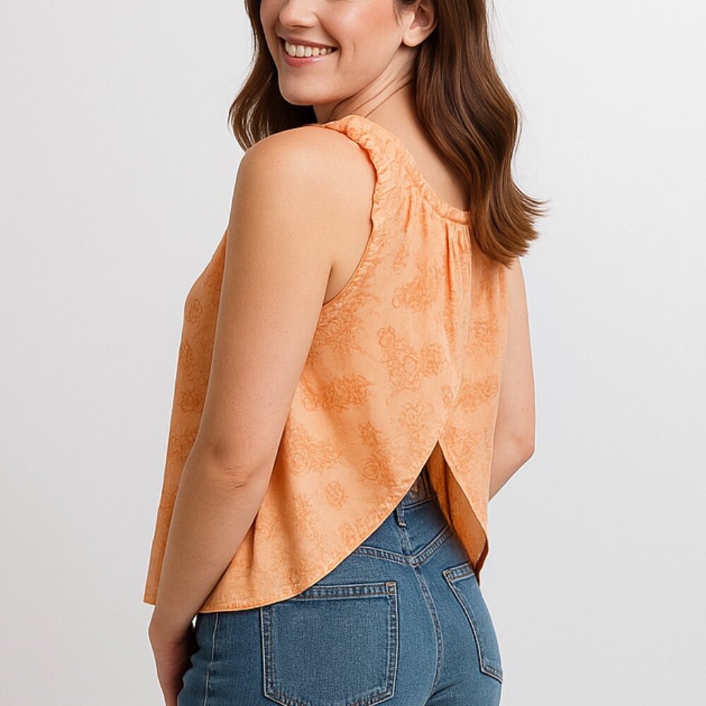 A.N.A. Top Fly-Away Back Cottage Core Floral Peach Womens Sz XL NWT $30